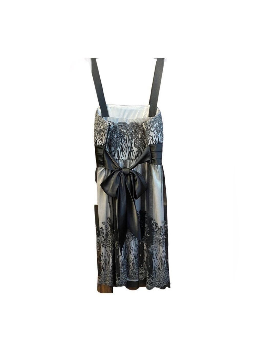 Silver Lace Dress with Satin Bow